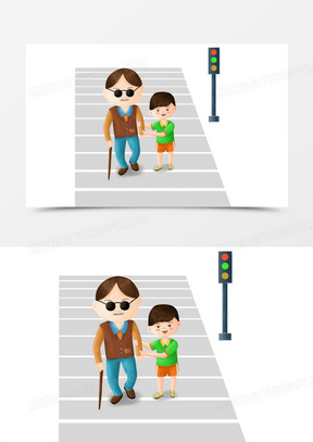 扶盲人过马路看图写话图片