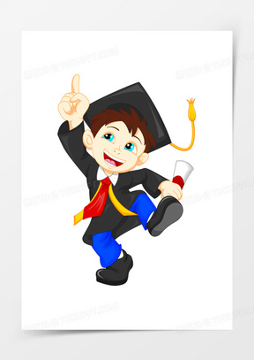 卡通男孩毕业学士博士硕士大笑开心