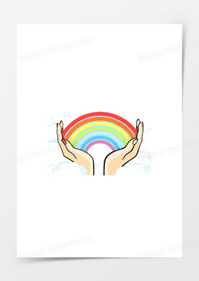 双手托起彩虹背景