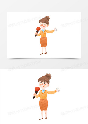 卡通手绘女主持人免抠元素