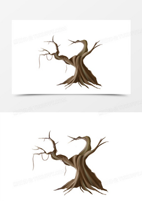 卡通秋天凋零的老树元素