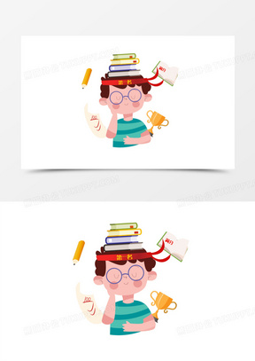 手绘卡通学霸人物素材