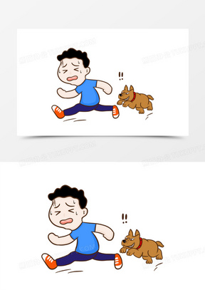 卡通手绘小男孩被狗追免抠元素