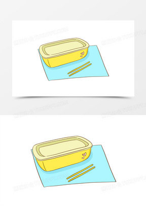 手绘蓝色便当盒素材