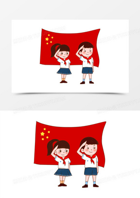 卡通手绘学生穿校服戴红领巾敬礼元素