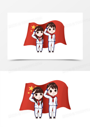 手绘卡通学生敬礼元素