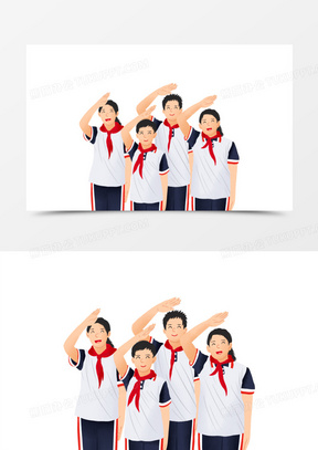 学生敬礼免抠素材1232卡通女孩升旗敬礼场景元素1484卡通男孩国庆升旗