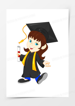 卡通女孩毕业学士博士硕士