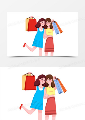 逛街1431卡通闺蜜购物逛街元素150疯狂购物创意人物逛街元素70疯狂