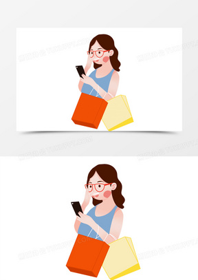 手绘卡通手绘手机购物素材