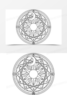 黑色仪式魔法阵日月元素130黑色古风花纹中国元素30黑色月亮祥云元素