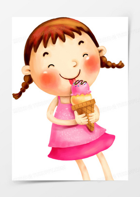 手绘卡通爱吃冰激凌的小女孩
