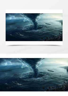 蓝天白云海里的漩涡