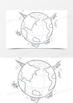 手绘圆形地球建筑标志椰树