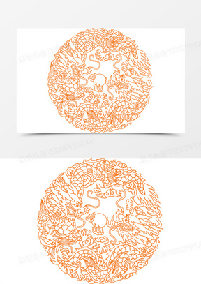 51龙纹金柱101古典圆形龙纹标题栏矢量213古典金龙纹浮雕00边框素材4