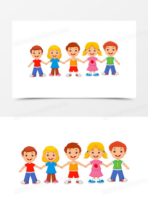 卡通可爱小孩团结手拉手