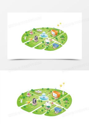 鸟瞰俯视全景图矢量