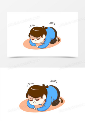 卡通手绘小男孩抬头跪下苏菜