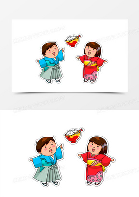 素材150手绘卡通日本女孩元素40手绘卡通日本女孩穿和服形象元素40