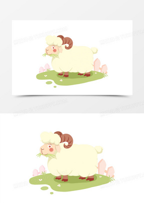 卡通手绘小羊吃草素材80手绘羊吃草卡通免抠素材1800手绘卡通可爱小羊