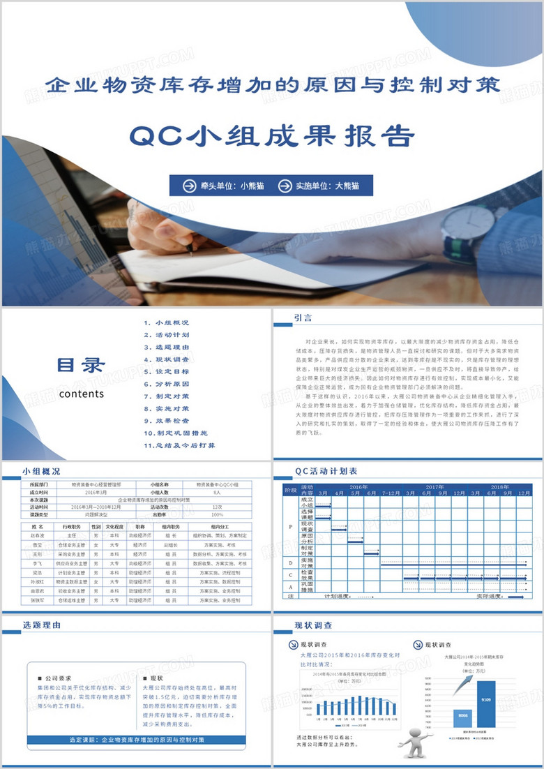 蓝色简约风企业物资库存增加的原因PPT模板