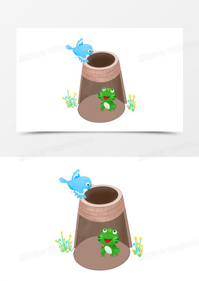 卡通手绘井底之蛙元素