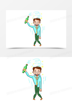 卡通手绘喝醉的人元素