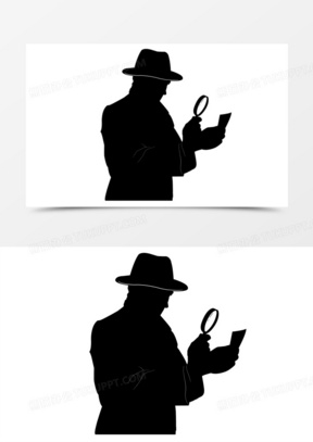 手绘黑衣人侦探服装剪影装饰素材