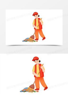 手绘卡通扫地志愿者免抠素材