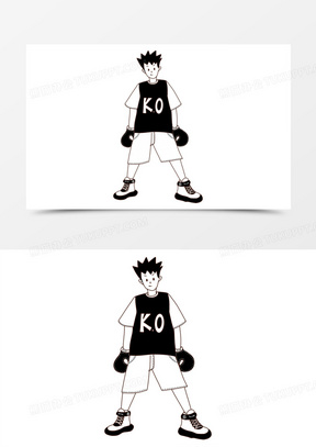 手绘线稿男生拳击青年免抠元素