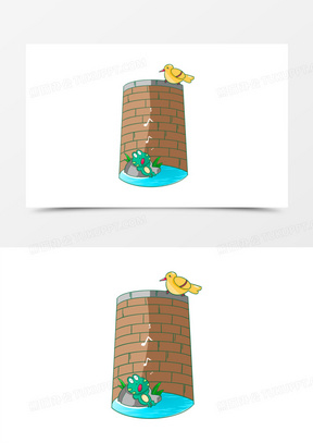 卡通青蛙在井底跟井口的小鸟对话素材