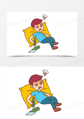 手绘卡通醉酒晕倒素材