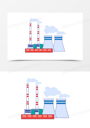 卡通煤电厂矢量素材860手绘卡通灰色发电厂元素260工厂生产流程图371