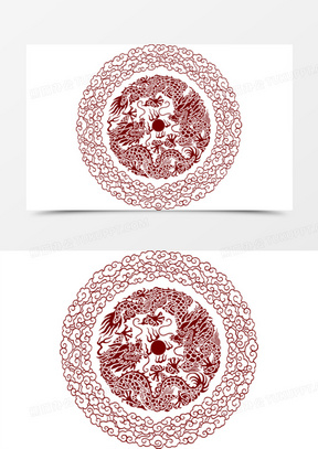 红色手绘龙纹云纹