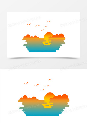 手绘的旭日东升剪影插画素材