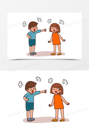 手绘卡通两人吵架免抠素材
