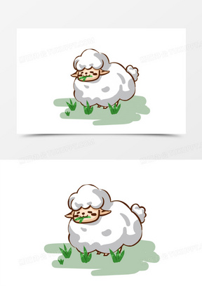 900卡通儿童插画小羊吃草素材230手绘插画风吃草的小象元素741春天