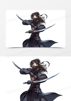 双刀黑衣刺客古风手绘