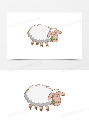 手绘卡通羊吃草免抠元素