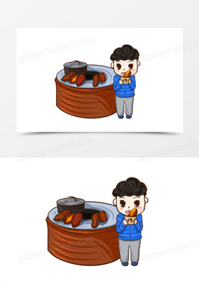 手绘卡通男孩冬天吃烤红薯元素