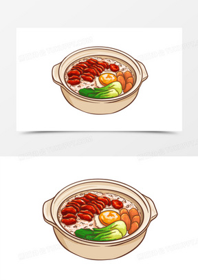 手绘卡通煲仔饭元素