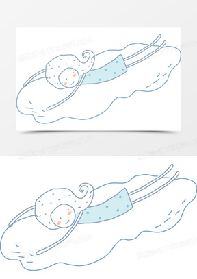 创意手绘扁平睡觉的小女孩