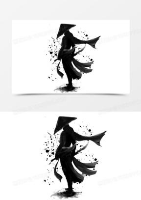 手绘水墨人物侠客元素