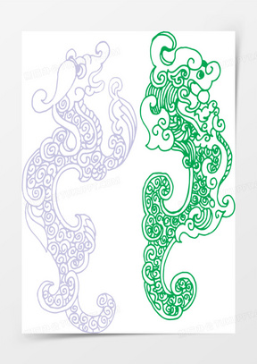 龙凤纹样中国风青龙线条