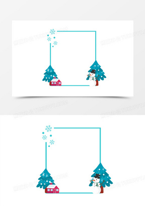 手绘卡通雪天雪人冬天边框素材