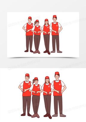 手绘卡通志愿者团队素材