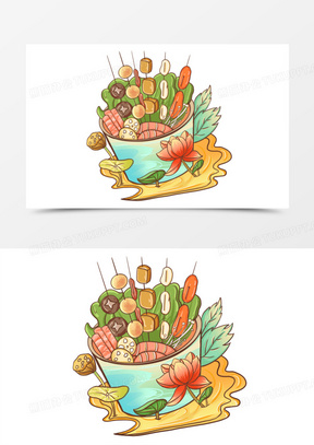 手绘国潮串串插画元素