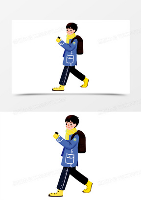 手绘插画风卡通男人背包免抠元素