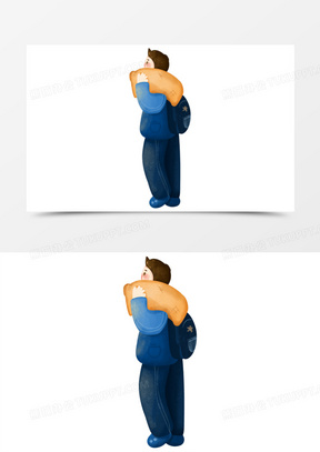 手绘卡通男孩肩上扛着包袱免抠元素