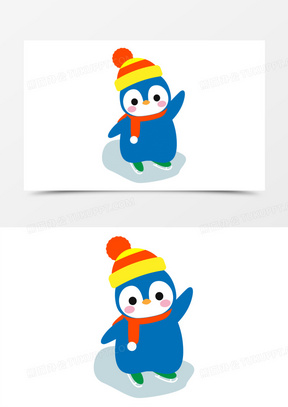 卡通拟人企鹅溜冰素材